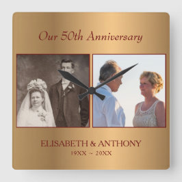 写真カスタム金ゴールド記念日 スクエア壁時計