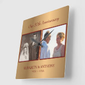 写真カスタム金ゴールド記念日 スクエア壁時計 (傾斜)