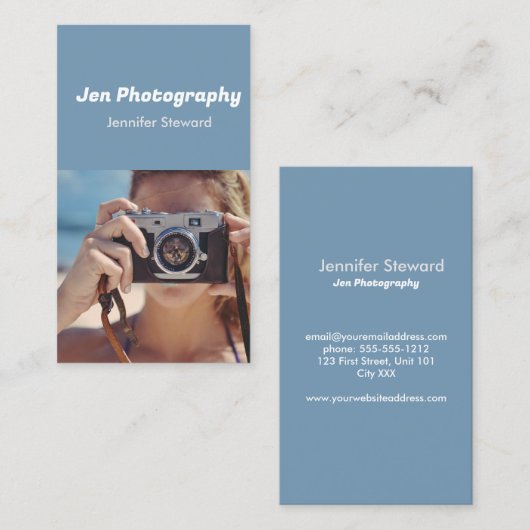 写真カスタム青 名刺 (正面/裏面)