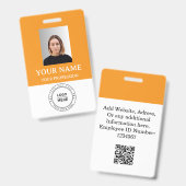 写真カスタム、ロゴ、QR付きオレンジ色の従業員バッジ バッジ (正面＆裏面)