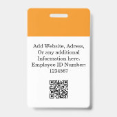 写真カスタム、ロゴ、QR付きオレンジ色の従業員バッジ バッジ (裏面)
