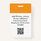 写真カスタム、ロゴ、QR付きオレンジ色の従業員バッジ バッジ (裏面)