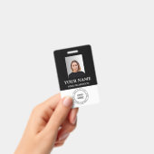 写真カスタム、ロゴ、QR付き黒の従業員バッジ バッジ (手持ち)