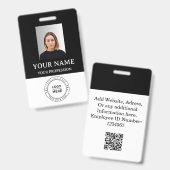 写真カスタム、ロゴ、QR付き黒の従業員バッジ バッジ (正面＆裏面)