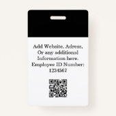 写真カスタム、ロゴ、QR付き黒の従業員バッジ バッジ (裏面)