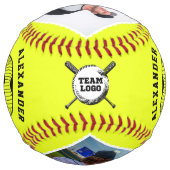 写真カスタム、名前、チームロゴ付きソフトボール ソフトボール (裏面)