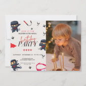 写真カスタム、忍者誕生日 招待状 (正面)