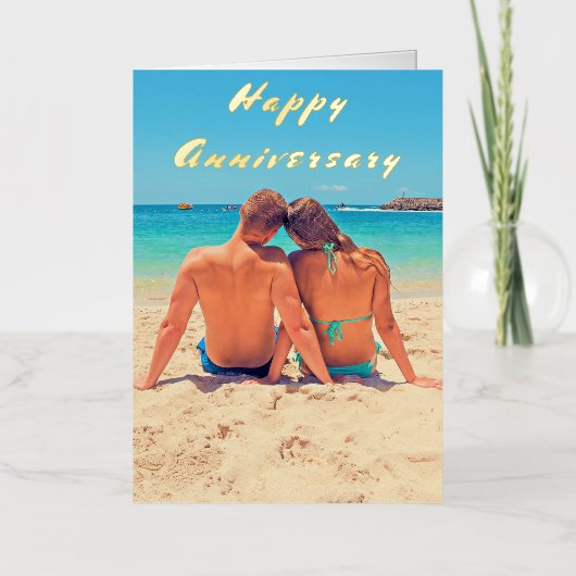 写真カスタムHappy Anniversary Cardあなたの写真 箔グリーティングカード (正面)