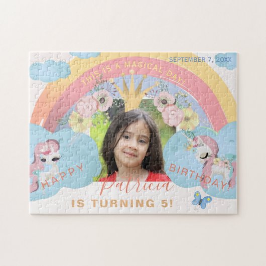 写真カスタムunicorn女の子の誕生日の記念ギフト ジグソーパズル (横)