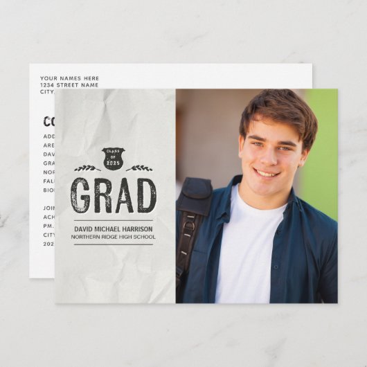 写真カッコいいグランジ卒業発表 ポストカード (正面/裏面)