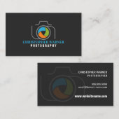 写真カメラシャッター緑オレンジ青グレー 名刺 (正面/裏面)