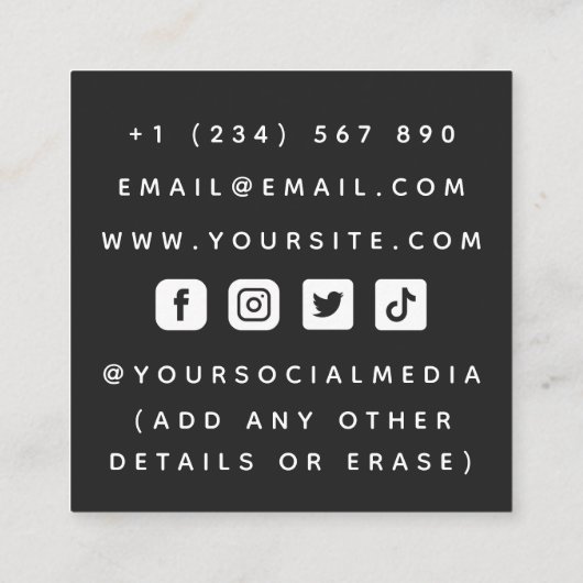 写真カメラ描のアウトライン(白黒) スクエア名刺 (裏面)