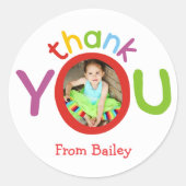 写真カラフルありがとう子供の誕生日パーティー ラウンドシール (正面)