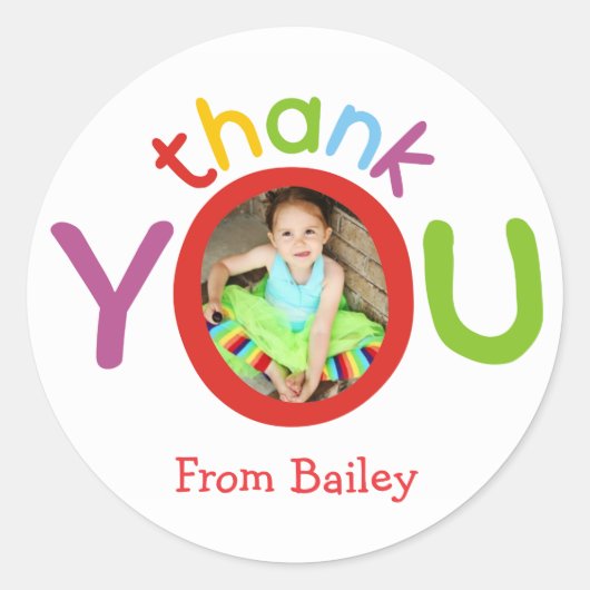 写真カラフルありがとう子供の誕生日パーティー ラウンドシール (正面)