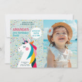 写真カラフル付きユニコーン誕生日カード 招待状 (正面)