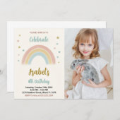 写真カラフル付きレインボー誕生日招待状 招待状 (正面/裏面)