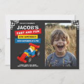 写真カラフル付きレースカー誕生日 招待状 (正面)