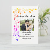 写真カラフル日付カード付き救フローラつる植物 セーブザデート (スタンド正面)