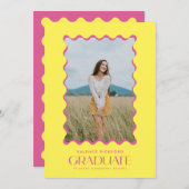 写真カラフル2025初等卒業生の波状枠 案内状 (正面/裏面)