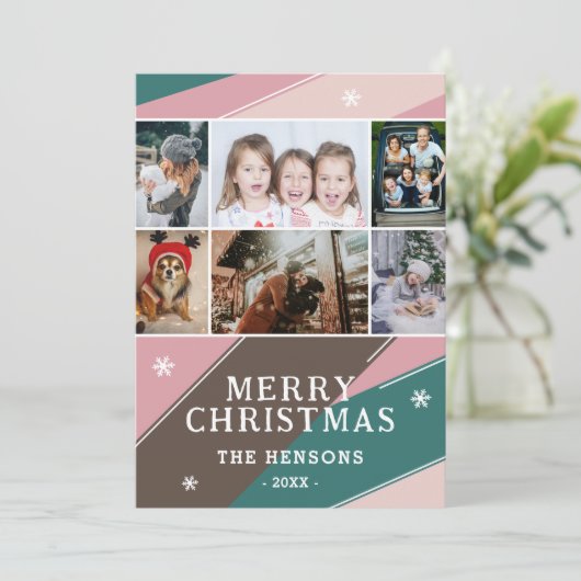 写真カラフル6家族ストライプメリークリスマス シーズンカード (スタンド正面)