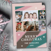 写真カラフル6家族ストライプメリークリスマス シーズンカード