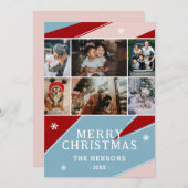 写真カラフル6家族ストライプメリークリスマス シーズンカード (正面/裏面)