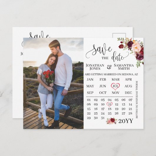 写真カレンダーmarsalaの日付を結婚保存 ポストカード (正面/裏面)