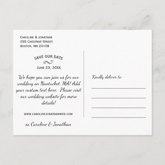 写真カードの日付を保存 |トレンディーモダン, カジュアル 案内ポストカード (裏面)