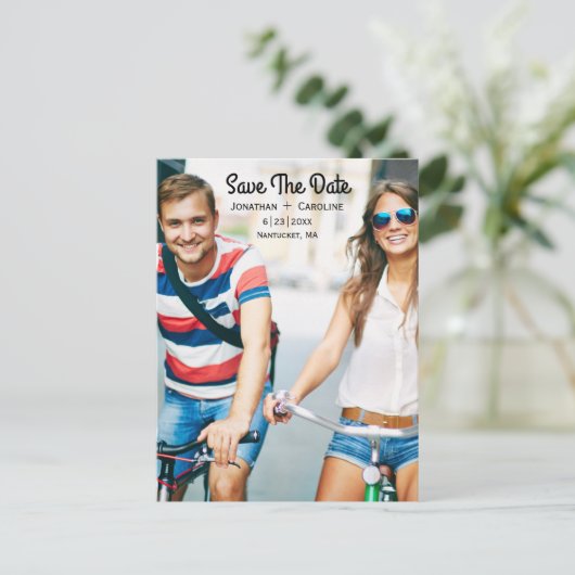 写真カードの日付を保存 |トレンディーモダン, カジュアル 案内ポストカード (スタンド正面)