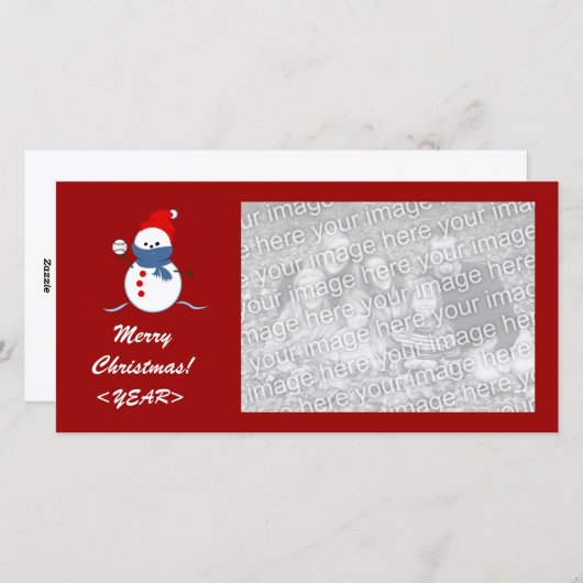 写真カード-クリスマスの野球の雪だるま シーズンカード (正面/裏面)