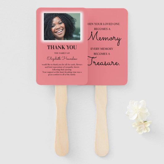 写真ガーリーパーソナライズされた葬儀お願い ハンドファン (正面&裏面)