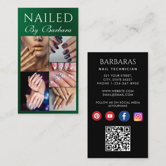 写真ガーリーモダンネイルアーティスト技術者QRコード 名刺 (正面/裏面)
