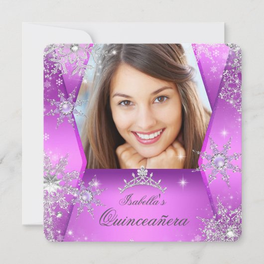 写真キンセアニェラパープルピンクウィンターワンダーランド 招待状 (正面)