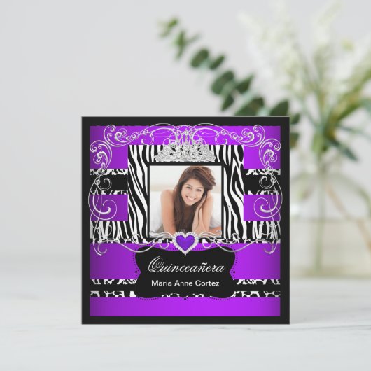 写真キンセアニェラ紫ホワイトブラックゼブラカウズ 招待状 (スタンド正面)