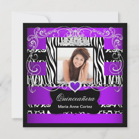 写真キンセアニェラ紫ホワイトブラックゼブラカウズ 招待状 (正面)