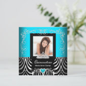 写真キンセアニェラ15誕生日ティール（緑がかった色）ブルーゼブラ 招待状 (スタンド正面)