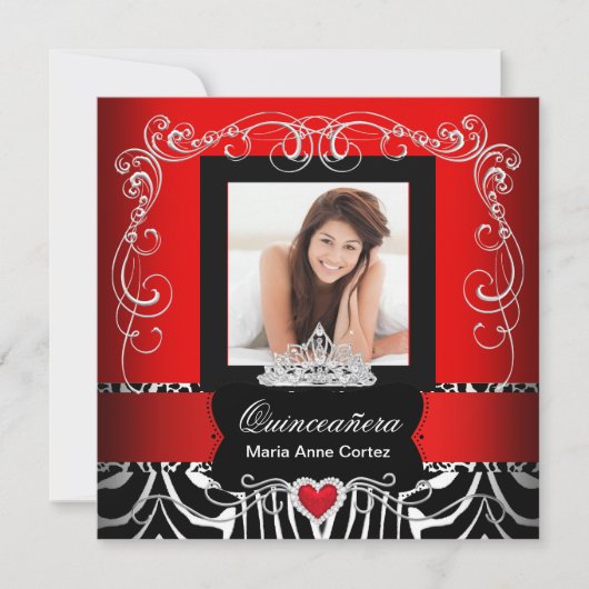 写真キンセアニェラ15誕生日レッドゼブラ 招待状 (正面)