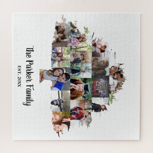 写真ギフトアイディア家族の木の写真コラージュ ジグソーパズル (横)