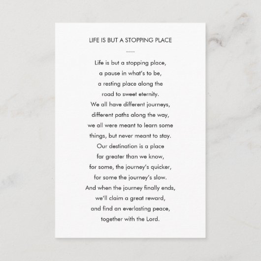 写真クラシック付きグレー葬儀祈りの言葉カード エンクロージャーカード (裏面)