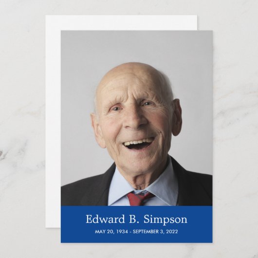 写真クラシック付き生活のお祝いブルー 招待状 (正面/裏面)