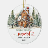 写真クラシック初めてのクリスマス結婚した セラミックオーナメント (左)