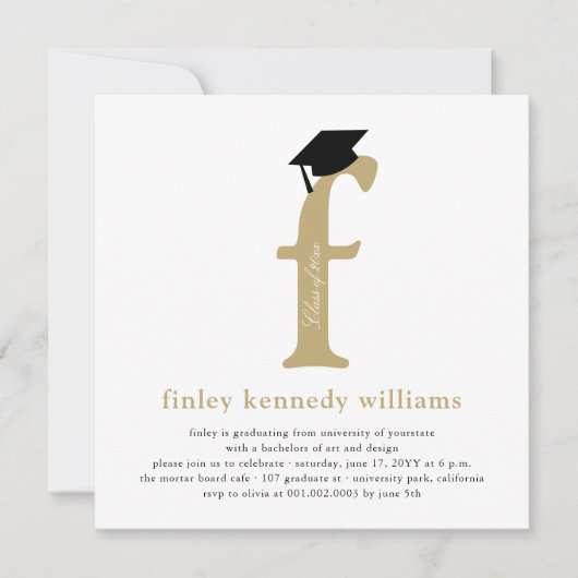 写真クラシック卒業パーティーのモノグラムアルファベット 招待状 (正面)