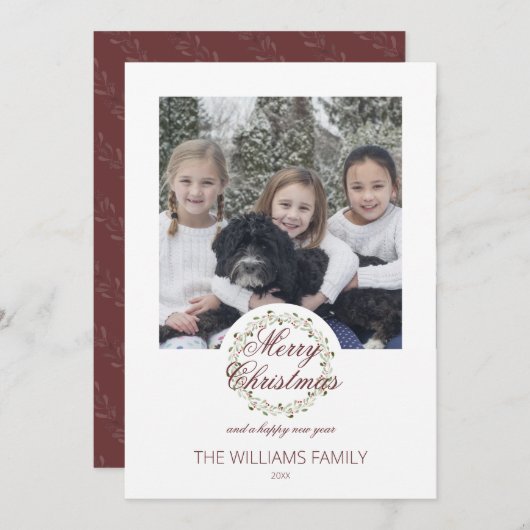 写真クリスマスカード水彩リース (正面/裏面)