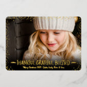 写真クリスマスサンクスサンクス感謝賛美の金ゴールド 箔シーズンカード (正面)