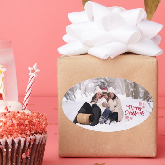 写真クリスマスステッカー 楕円形シール (パーティー)