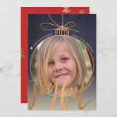 写真クリスマスツリーデコールバラ金ゴールド喜び シーズンカード (正面/裏面)