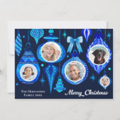 写真クリスマスバウベル海軍ブルーウォーターカラーファミリー シーズンカード (正面)