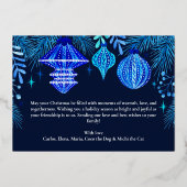 写真クリスマスバウベル海軍ブルーウォーターカラーファミリー 箔シーズンカード (裏面)