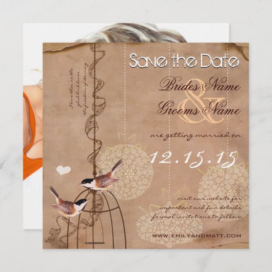 写真クリスマスバードケージウェディング日付を保存 招待状 (正面/裏面)