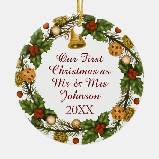 写真クリスマスリース初めてのクリスマスミセス・セラ セラミックオーナメント (正面)